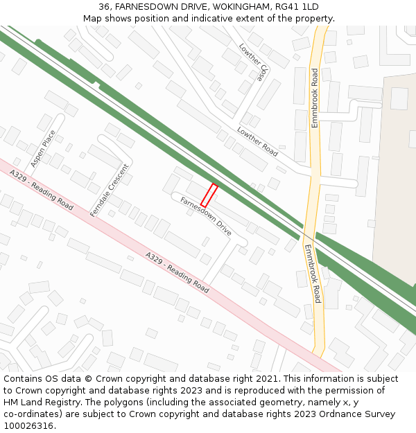 36, FARNESDOWN DRIVE, WOKINGHAM, RG41 1LD: Location map and indicative extent of plot