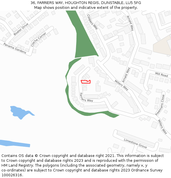 36, FARRIERS WAY, HOUGHTON REGIS, DUNSTABLE, LU5 5FG: Location map and indicative extent of plot