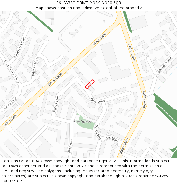 36, FARRO DRIVE, YORK, YO30 6QR: Location map and indicative extent of plot