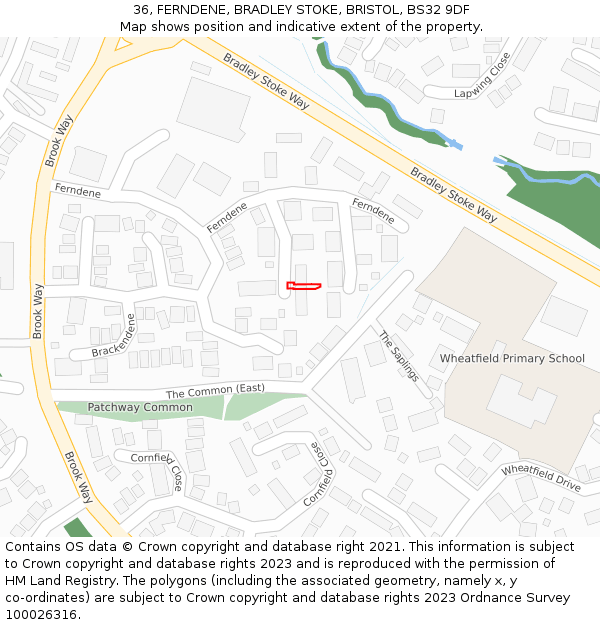 36, FERNDENE, BRADLEY STOKE, BRISTOL, BS32 9DF: Location map and indicative extent of plot