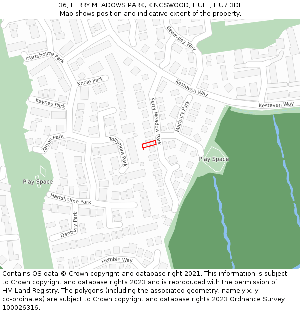 36, FERRY MEADOWS PARK, KINGSWOOD, HULL, HU7 3DF: Location map and indicative extent of plot