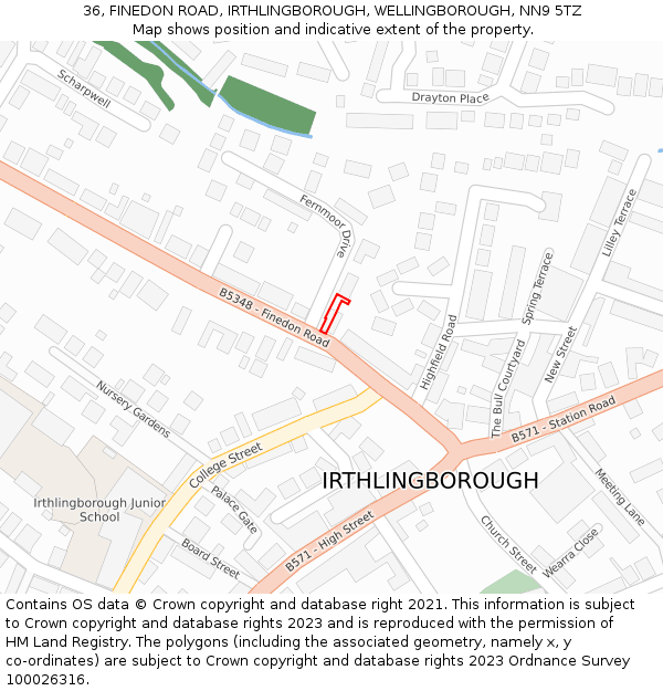 36, FINEDON ROAD, IRTHLINGBOROUGH, WELLINGBOROUGH, NN9 5TZ: Location map and indicative extent of plot