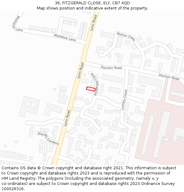 36, FITZGERALD CLOSE, ELY, CB7 4QD: Location map and indicative extent of plot