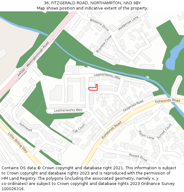 36, FITZGERALD ROAD, NORTHAMPTON, NN3 9BY: Location map and indicative extent of plot