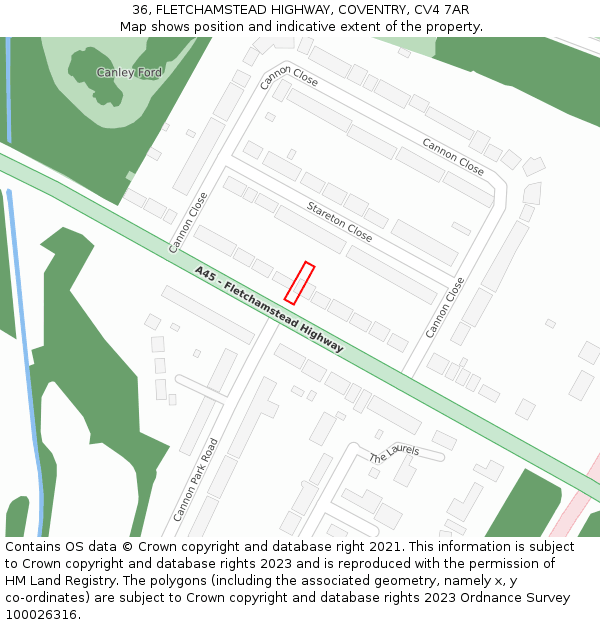 36, FLETCHAMSTEAD HIGHWAY, COVENTRY, CV4 7AR: Location map and indicative extent of plot