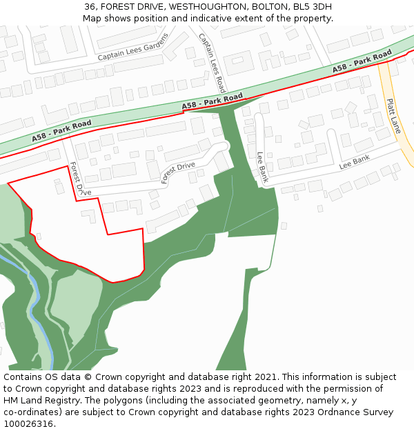 36, FOREST DRIVE, WESTHOUGHTON, BOLTON, BL5 3DH: Location map and indicative extent of plot