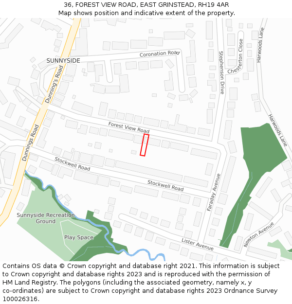 36, FOREST VIEW ROAD, EAST GRINSTEAD, RH19 4AR: Location map and indicative extent of plot