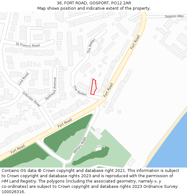 36, FORT ROAD, GOSPORT, PO12 2AR: Location map and indicative extent of plot