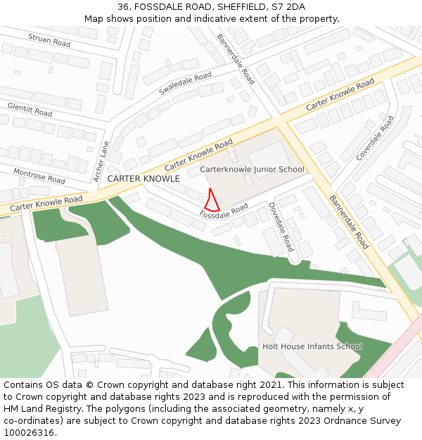 36, FOSSDALE ROAD, SHEFFIELD, S7 2DA: Location map and indicative extent of plot