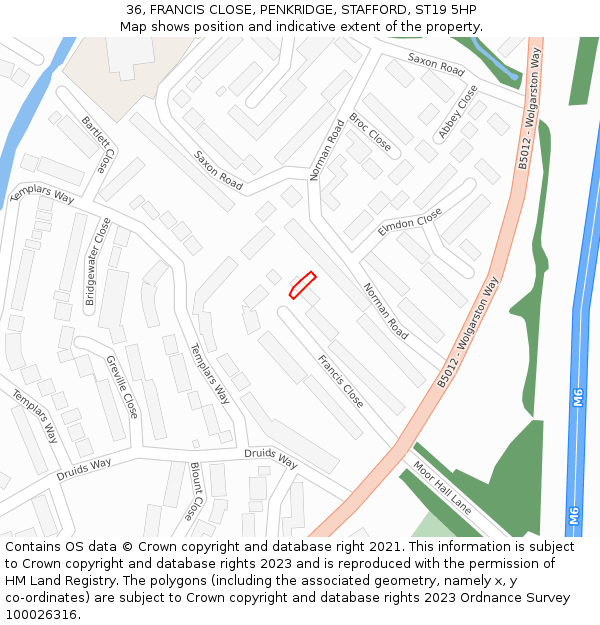 36, FRANCIS CLOSE, PENKRIDGE, STAFFORD, ST19 5HP: Location map and indicative extent of plot