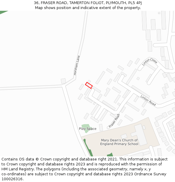 36, FRASER ROAD, TAMERTON FOLIOT, PLYMOUTH, PL5 4PJ: Location map and indicative extent of plot