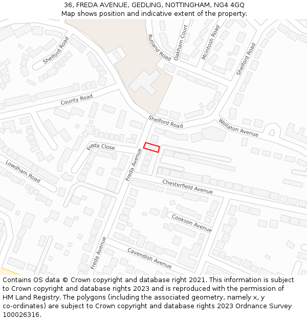 36, FREDA AVENUE, GEDLING, NOTTINGHAM, NG4 4GQ: Location map and indicative extent of plot