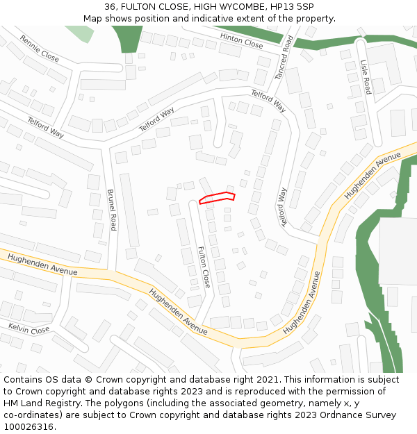 36, FULTON CLOSE, HIGH WYCOMBE, HP13 5SP: Location map and indicative extent of plot