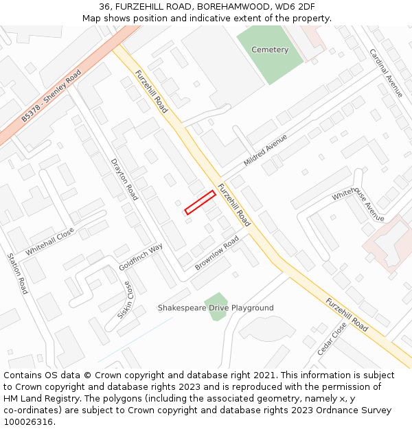 36, FURZEHILL ROAD, BOREHAMWOOD, WD6 2DF: Location map and indicative extent of plot