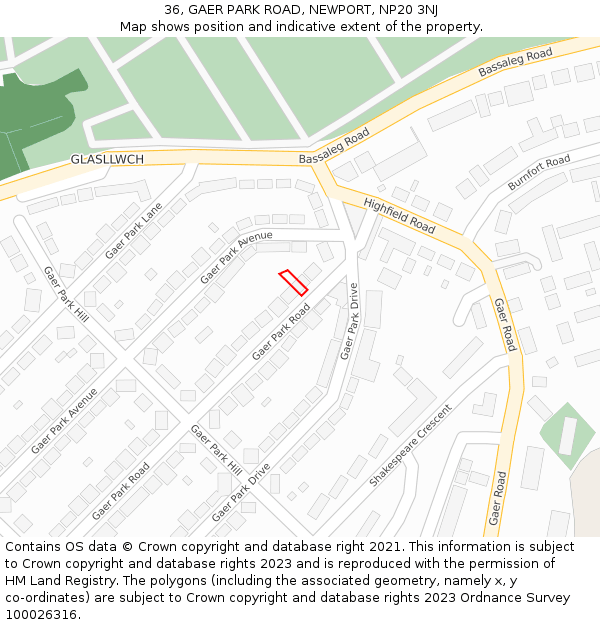 36, GAER PARK ROAD, NEWPORT, NP20 3NJ: Location map and indicative extent of plot