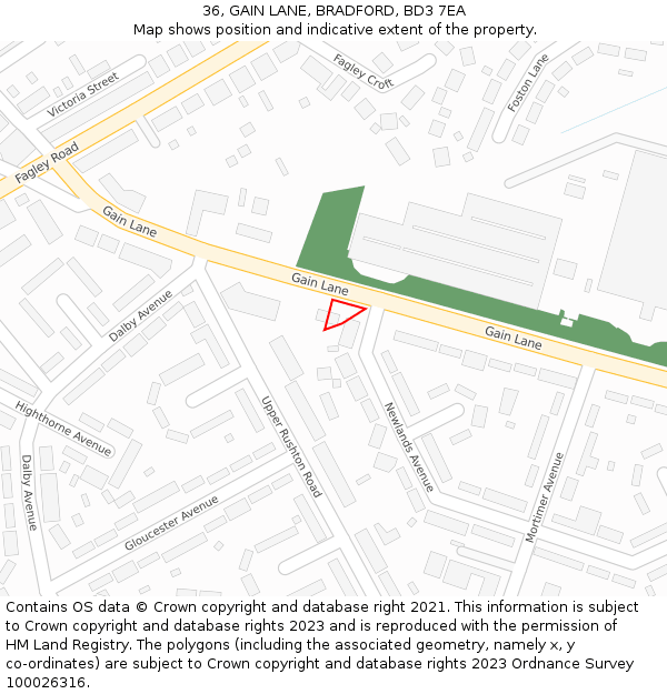 36, GAIN LANE, BRADFORD, BD3 7EA: Location map and indicative extent of plot