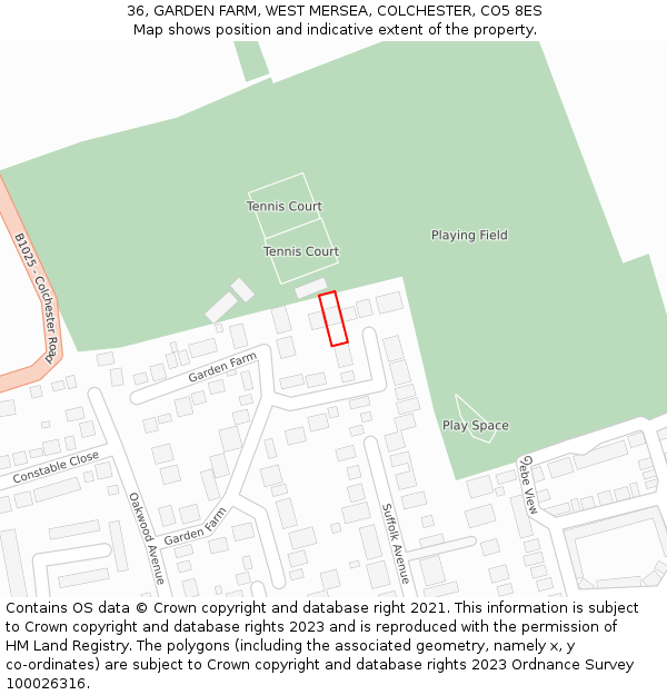 36, GARDEN FARM, WEST MERSEA, COLCHESTER, CO5 8ES: Location map and indicative extent of plot