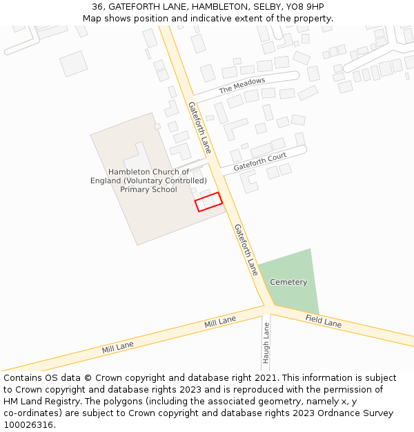 36, GATEFORTH LANE, HAMBLETON, SELBY, YO8 9HP: Location map and indicative extent of plot