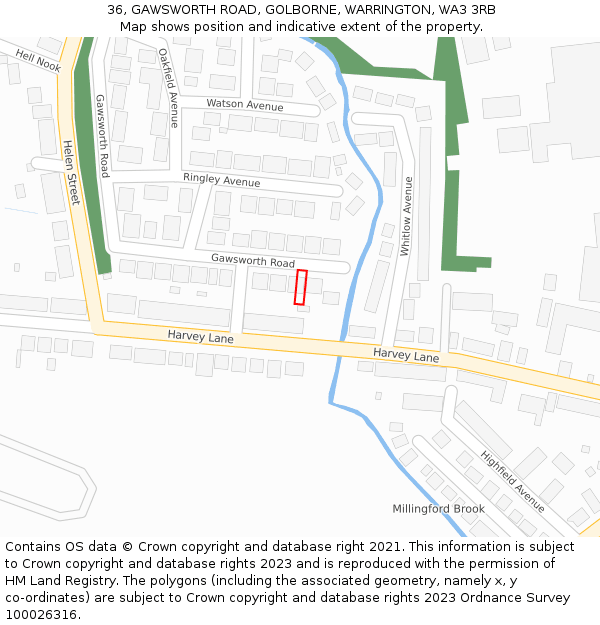 36, GAWSWORTH ROAD, GOLBORNE, WARRINGTON, WA3 3RB: Location map and indicative extent of plot