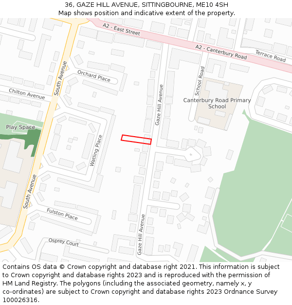 36, GAZE HILL AVENUE, SITTINGBOURNE, ME10 4SH: Location map and indicative extent of plot