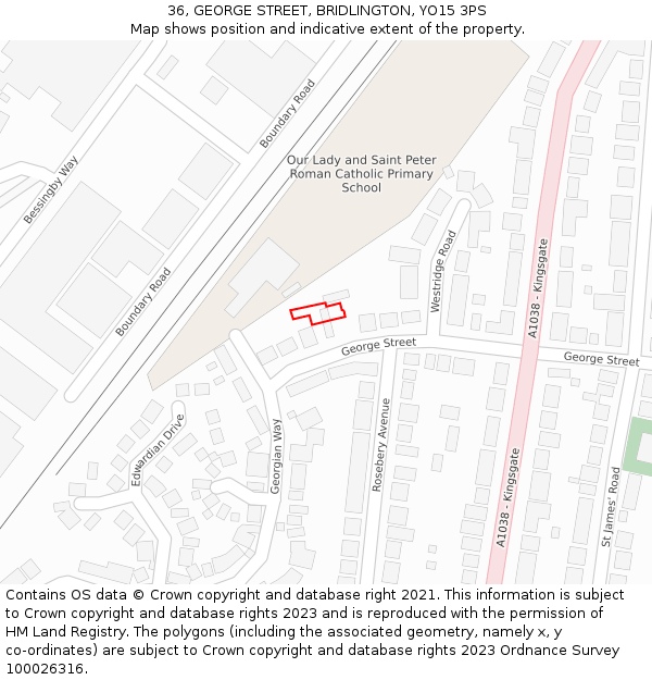 36, GEORGE STREET, BRIDLINGTON, YO15 3PS: Location map and indicative extent of plot