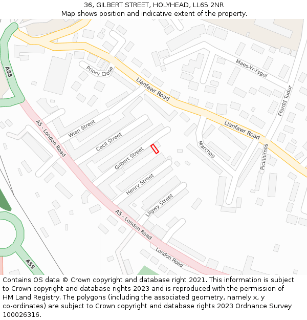 36, GILBERT STREET, HOLYHEAD, LL65 2NR: Location map and indicative extent of plot