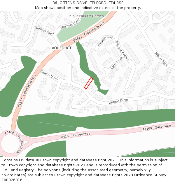 36, GITTENS DRIVE, TELFORD, TF4 3SF: Location map and indicative extent of plot