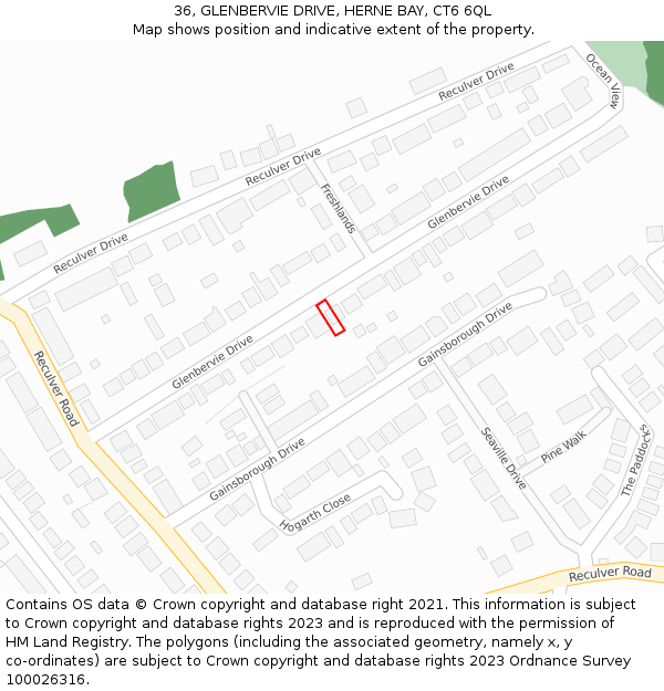 36, GLENBERVIE DRIVE, HERNE BAY, CT6 6QL: Location map and indicative extent of plot