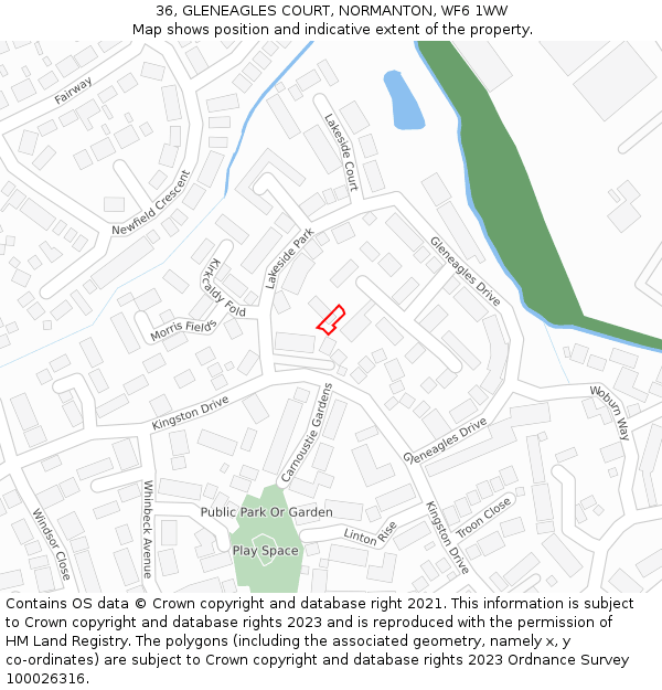 36, GLENEAGLES COURT, NORMANTON, WF6 1WW: Location map and indicative extent of plot