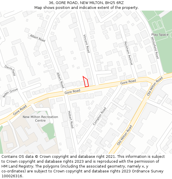 36, GORE ROAD, NEW MILTON, BH25 6RZ: Location map and indicative extent of plot