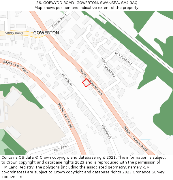 36, GORWYDD ROAD, GOWERTON, SWANSEA, SA4 3AQ: Location map and indicative extent of plot