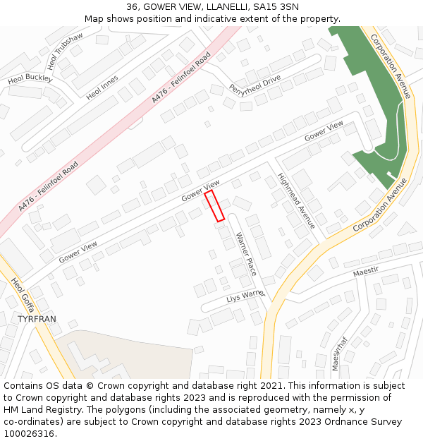 36, GOWER VIEW, LLANELLI, SA15 3SN: Location map and indicative extent of plot