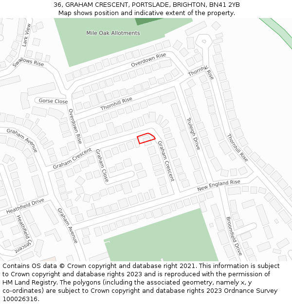 36, GRAHAM CRESCENT, PORTSLADE, BRIGHTON, BN41 2YB: Location map and indicative extent of plot