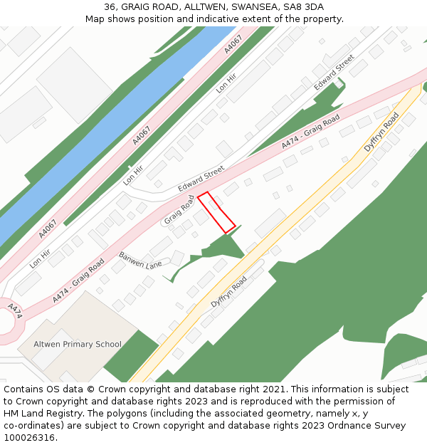 36, GRAIG ROAD, ALLTWEN, SWANSEA, SA8 3DA: Location map and indicative extent of plot