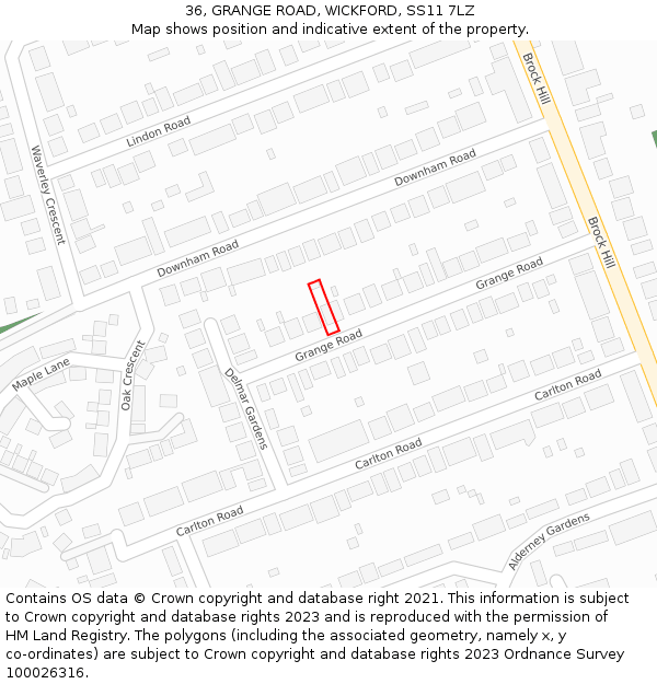 36, GRANGE ROAD, WICKFORD, SS11 7LZ: Location map and indicative extent of plot