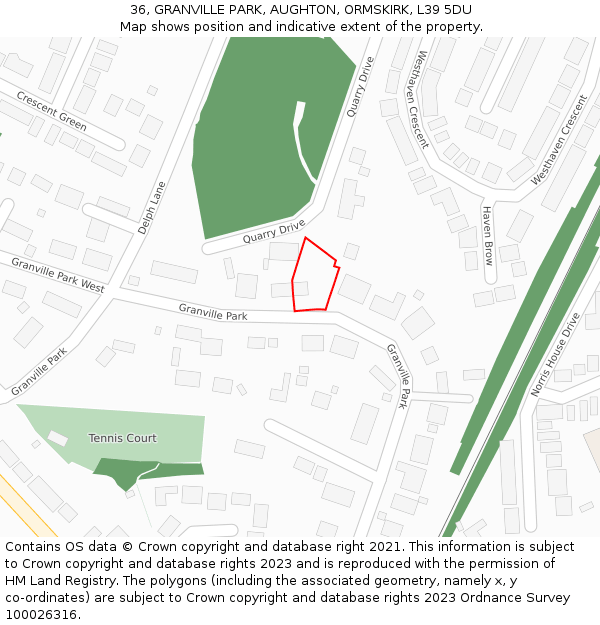 36, GRANVILLE PARK, AUGHTON, ORMSKIRK, L39 5DU: Location map and indicative extent of plot