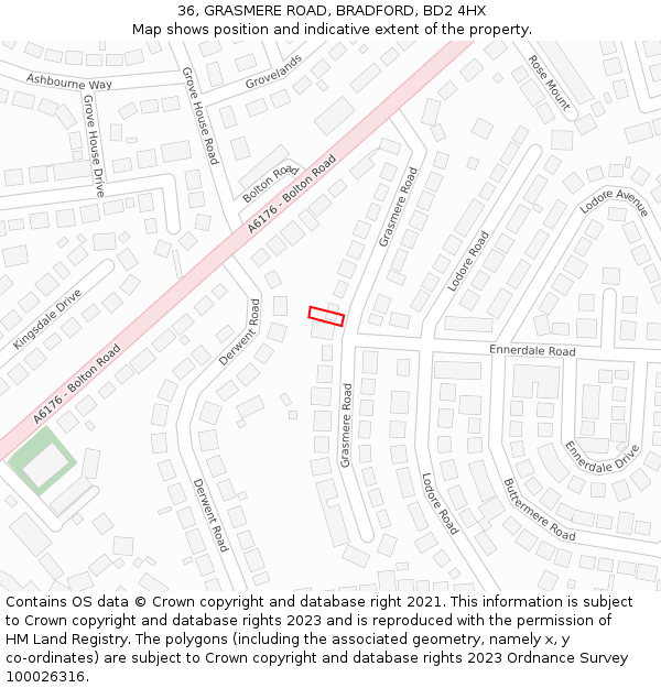 36, GRASMERE ROAD, BRADFORD, BD2 4HX: Location map and indicative extent of plot