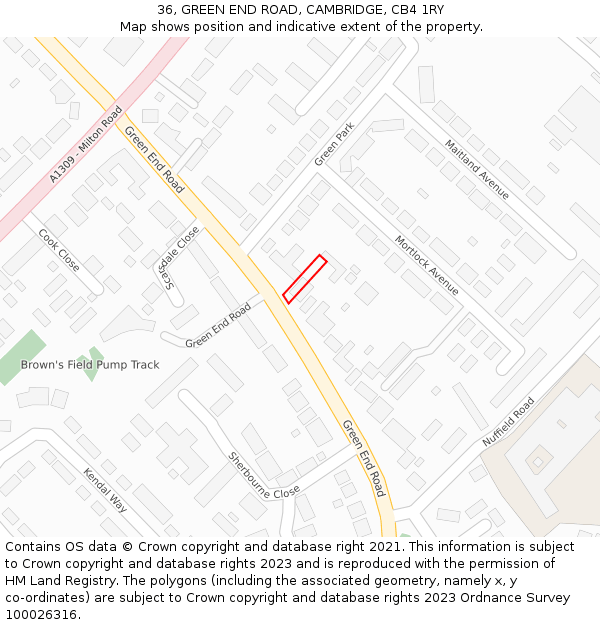 36, GREEN END ROAD, CAMBRIDGE, CB4 1RY: Location map and indicative extent of plot