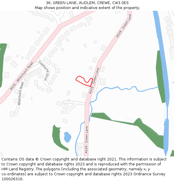 36, GREEN LANE, AUDLEM, CREWE, CW3 0ES: Location map and indicative extent of plot