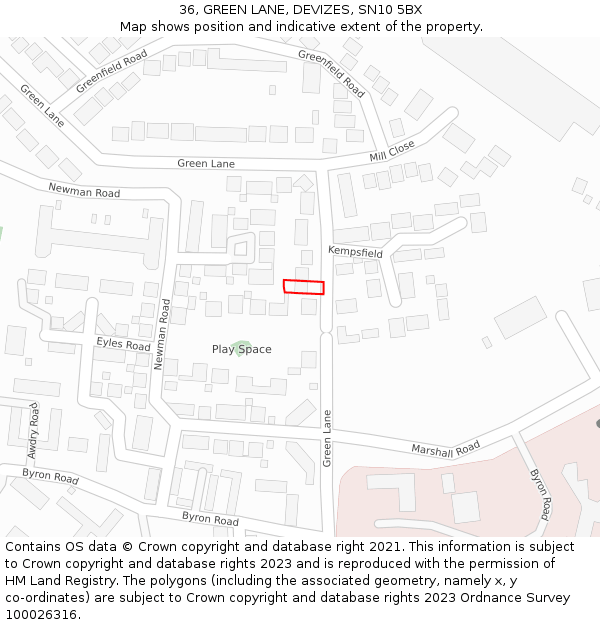 36, GREEN LANE, DEVIZES, SN10 5BX: Location map and indicative extent of plot