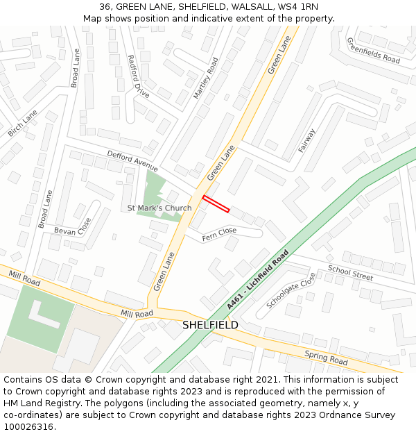 36, GREEN LANE, SHELFIELD, WALSALL, WS4 1RN: Location map and indicative extent of plot