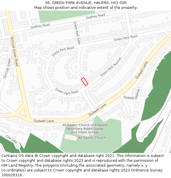 36, GREEN PARK AVENUE, HALIFAX, HX3 0SR: Location map and indicative extent of plot