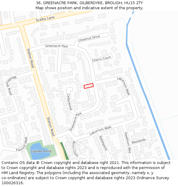 36, GREENACRE PARK, GILBERDYKE, BROUGH, HU15 2TY: Location map and indicative extent of plot