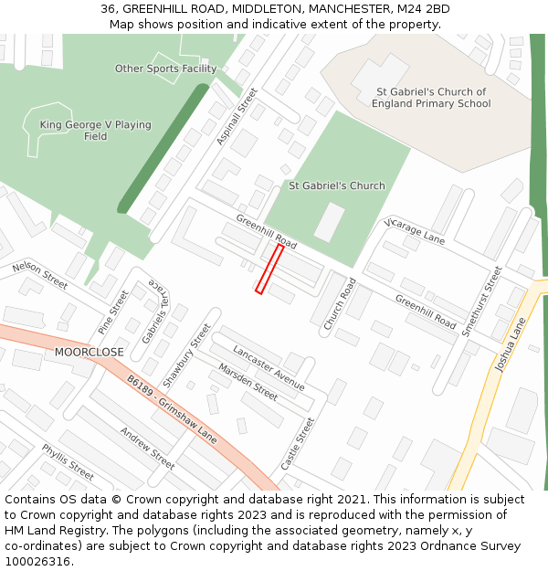 36, GREENHILL ROAD, MIDDLETON, MANCHESTER, M24 2BD: Location map and indicative extent of plot