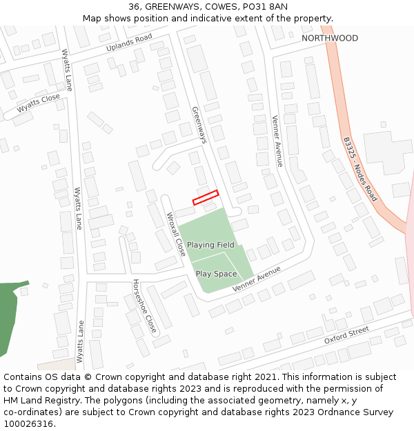 36, GREENWAYS, COWES, PO31 8AN: Location map and indicative extent of plot