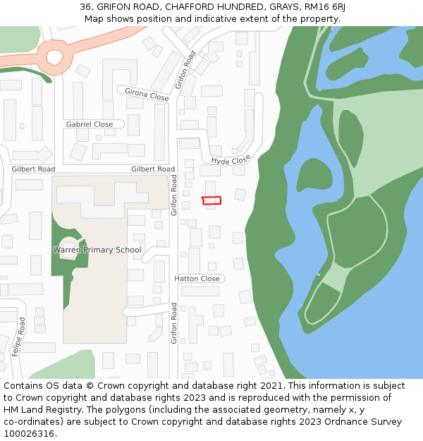 36, GRIFON ROAD, CHAFFORD HUNDRED, GRAYS, RM16 6RJ: Location map and indicative extent of plot