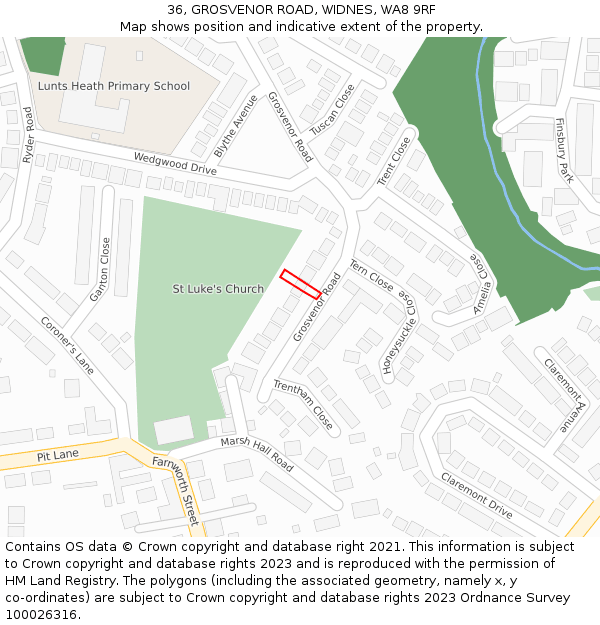 36, GROSVENOR ROAD, WIDNES, WA8 9RF: Location map and indicative extent of plot