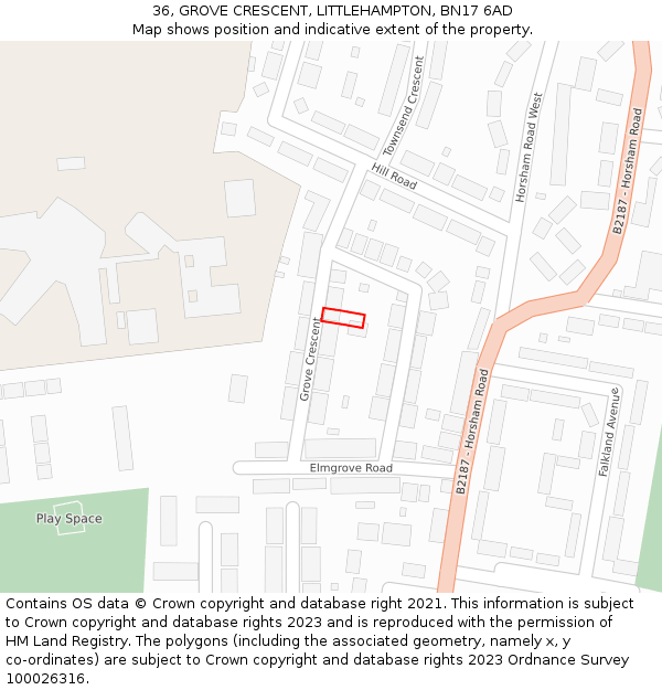 36, GROVE CRESCENT, LITTLEHAMPTON, BN17 6AD: Location map and indicative extent of plot