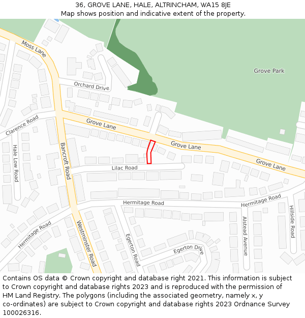 36, GROVE LANE, HALE, ALTRINCHAM, WA15 8JE: Location map and indicative extent of plot