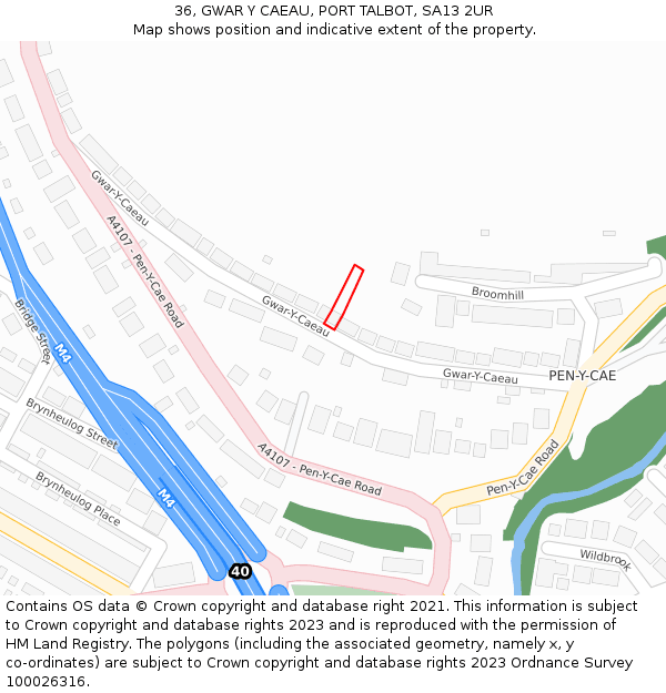 36, GWAR Y CAEAU, PORT TALBOT, SA13 2UR: Location map and indicative extent of plot